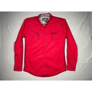 DRILL Clothing Men's Red Slim Fitting Long Sleeve Button Up Casual Shirt, Size M